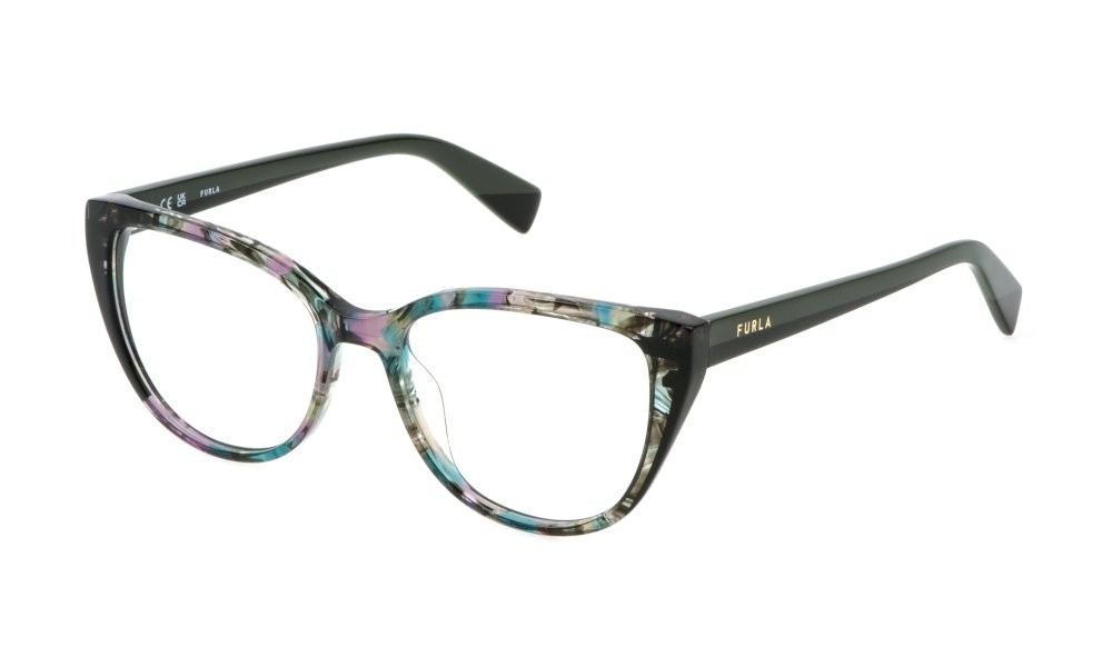 Eyeglasses Furla VFU765 (05GG) color fantasia nero/turchese/viola lucido 
