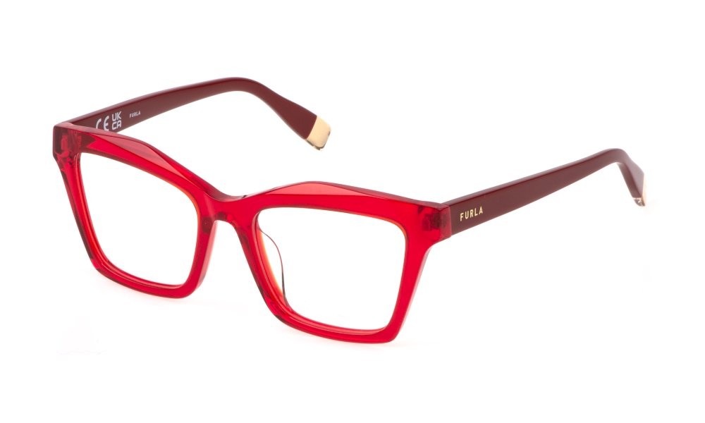 Eyeglasses Furla VFU767 (0768) color rosso trasparente lucido 