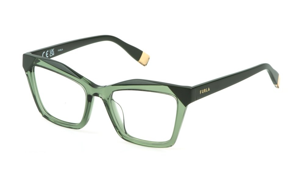 Eyeglasses Furla VFU767V (02GN) color verde trasparente lucido 
