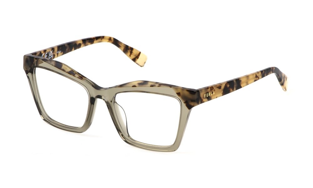 Eyeglasses Furla VFU767V (0G61) color verde trasparente lucido 