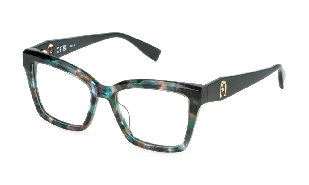 Eyeglasses Furla VFU823 (06E3) color verde/avana lucido 