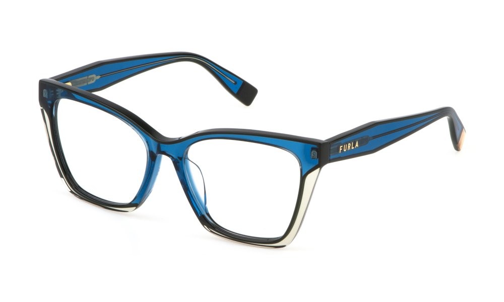 Eyeglasses Furla VFU828V (06N1) color azzurro trasparente lucido 