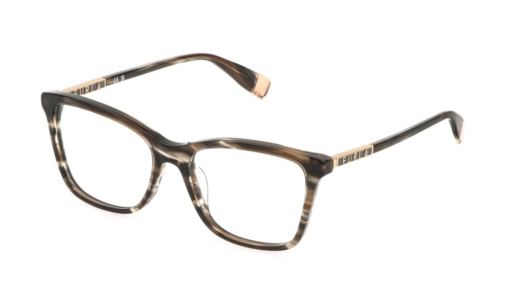 Eyeglasses Furla VFU874 (07HI) color striato grigio/marrone lucido 