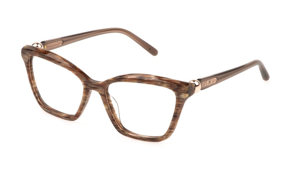 Eyeglasses Furla VFU876 (06YH) color marrone striato lucido 