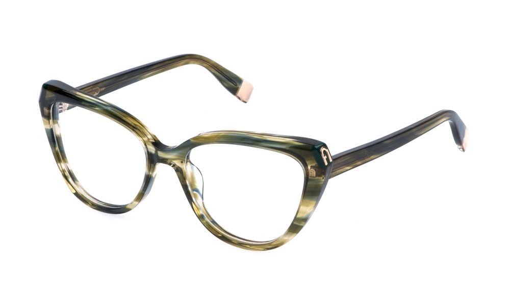 Eyeglasses Furla VFU989V (01GU) color avana verde striata 