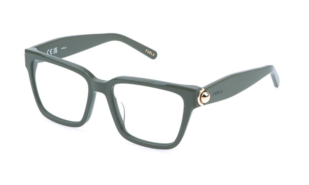 Eyeglasses Furla VFU990 (06S9) color verde kaki lucido 