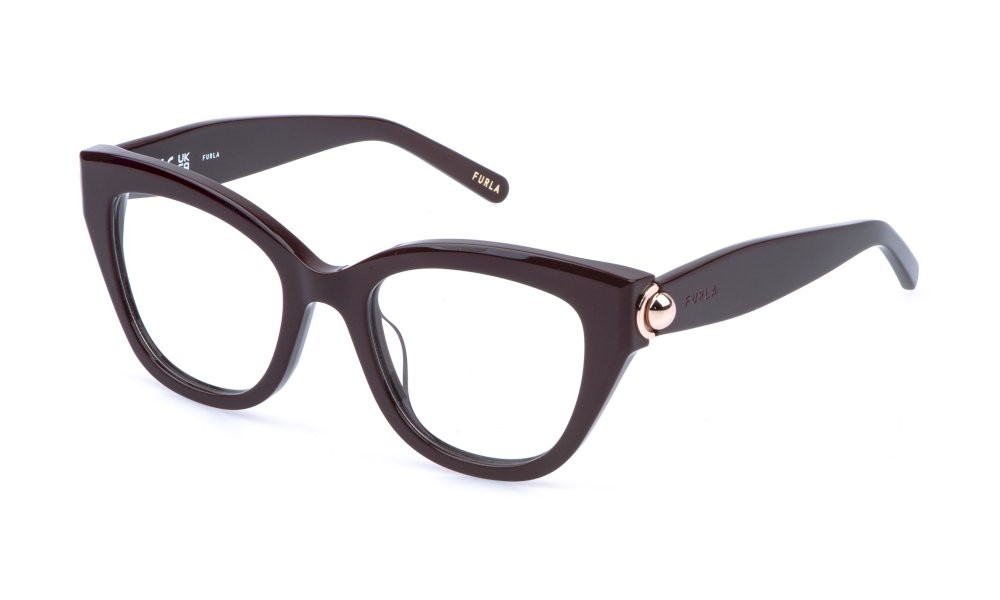 Eyeglasses Furla VFU991 (06YW) color marrone pieno lucido 