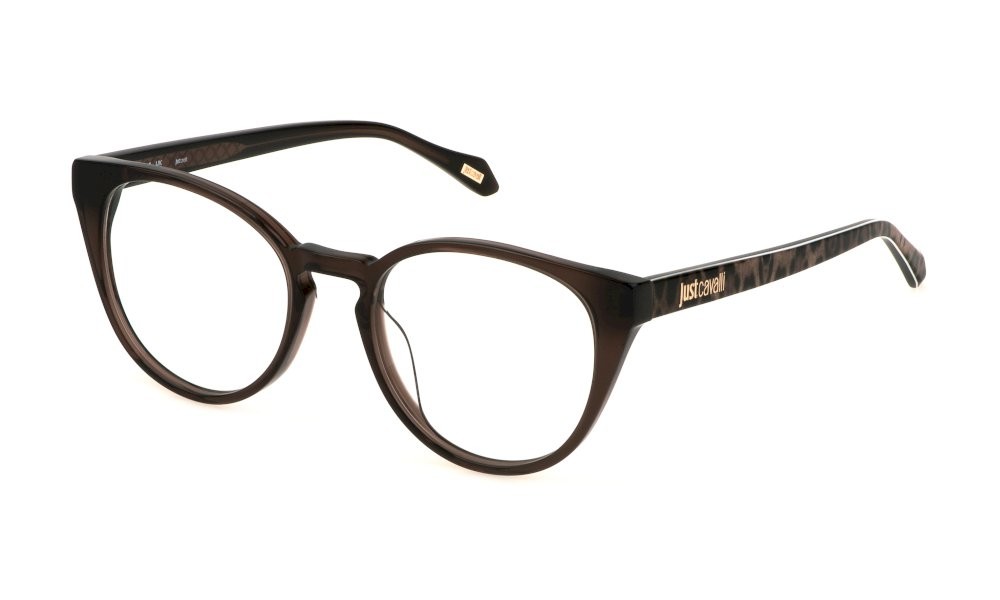 Eyeglasses Just Cavalli VJC046 (0AAK) color marrone trasparente lucido 