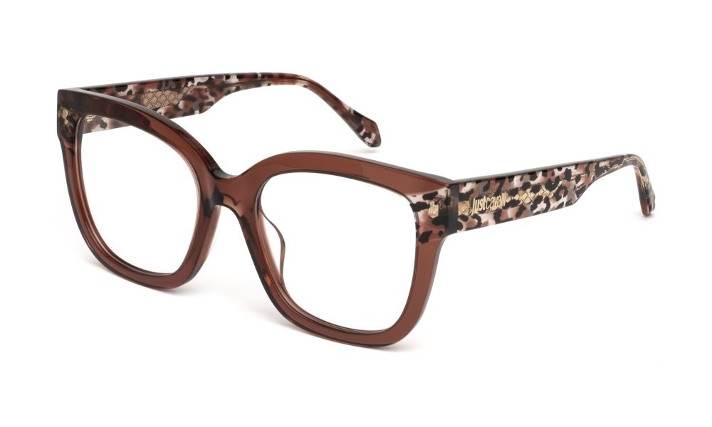 Eyeglasses Just Cavalli VJC115V (0AAK) color marrone trasparente lucido 