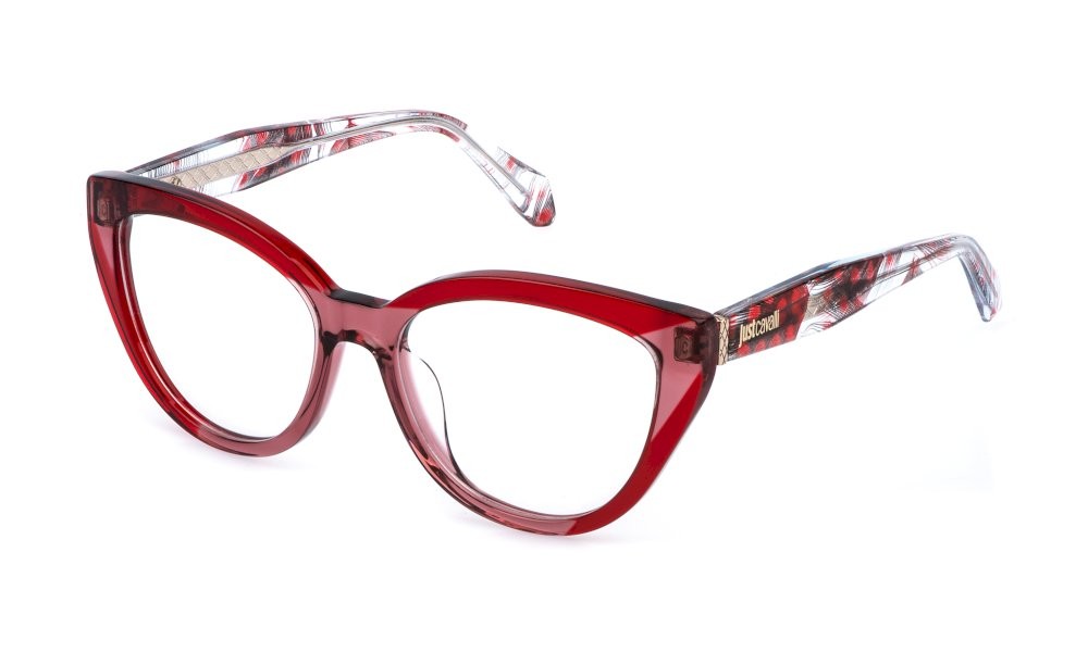 Eyeglasses Just Cavalli VJC158V (0V64) color rosso bordeaux trasparente lucido 