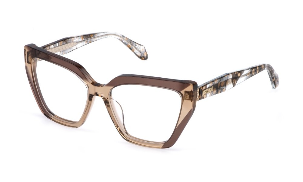 Eyeglasses Just Cavalli VJC159V (0AAK) color marrone trasparente lucido 