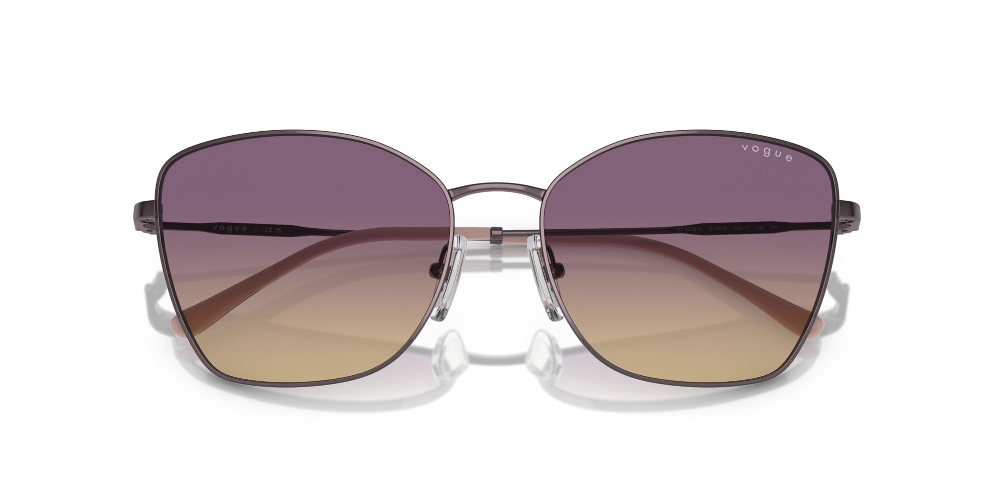 Occhiali da sole Vogue VO 4279S (514970) colore viola chiaro forma farfalla lenti giallo sfumato viola