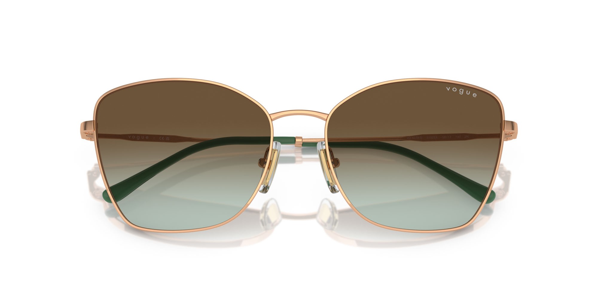 Sunglasses Vogue VO 4279S (5152E8) color oro rosé shape butterfly lenses verde sfumato marrone scuro
