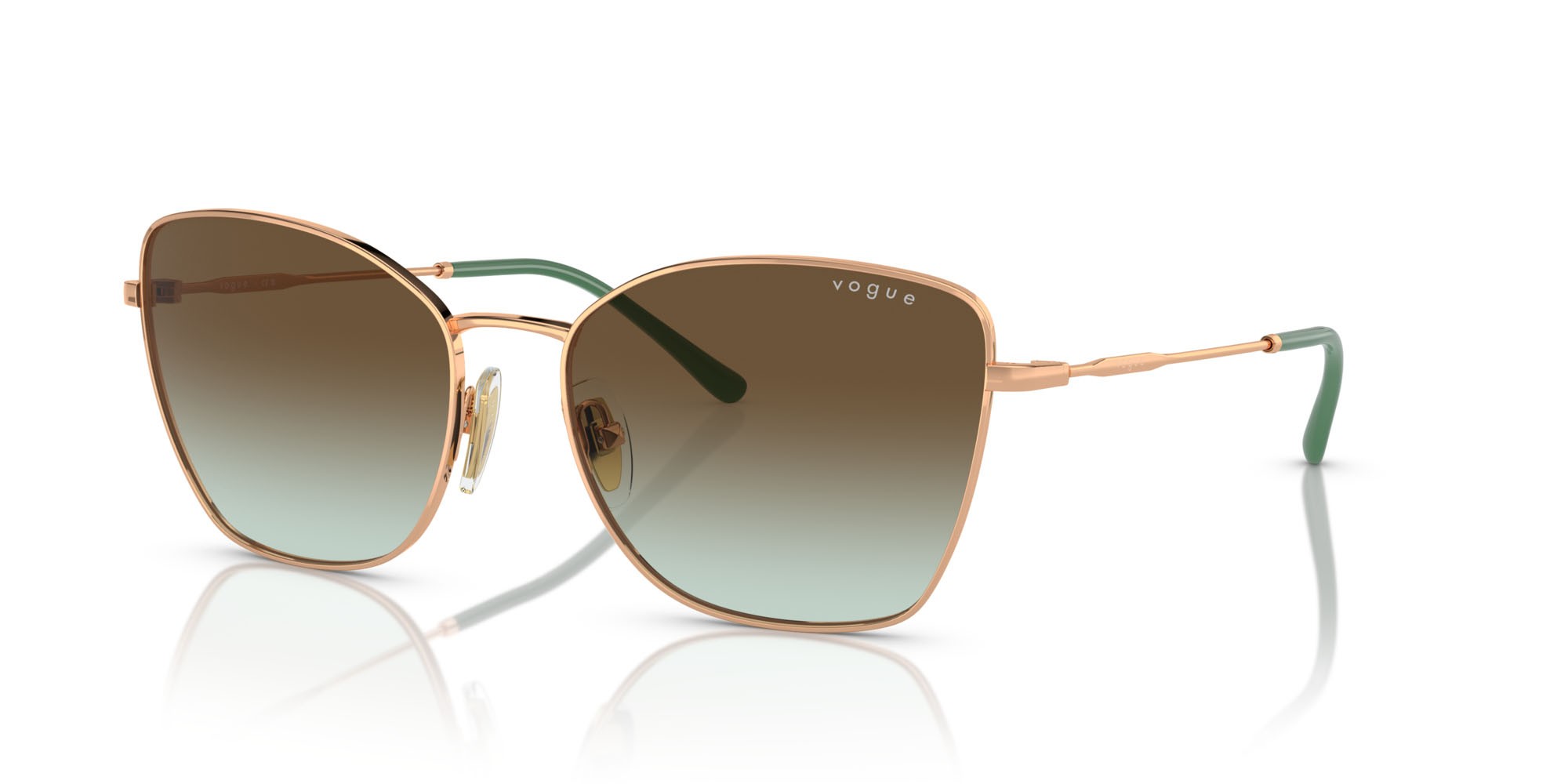 Sunglasses Vogue VO 4279S (5152E8) color oro rosé shape butterfly lenses verde sfumato marrone scuro