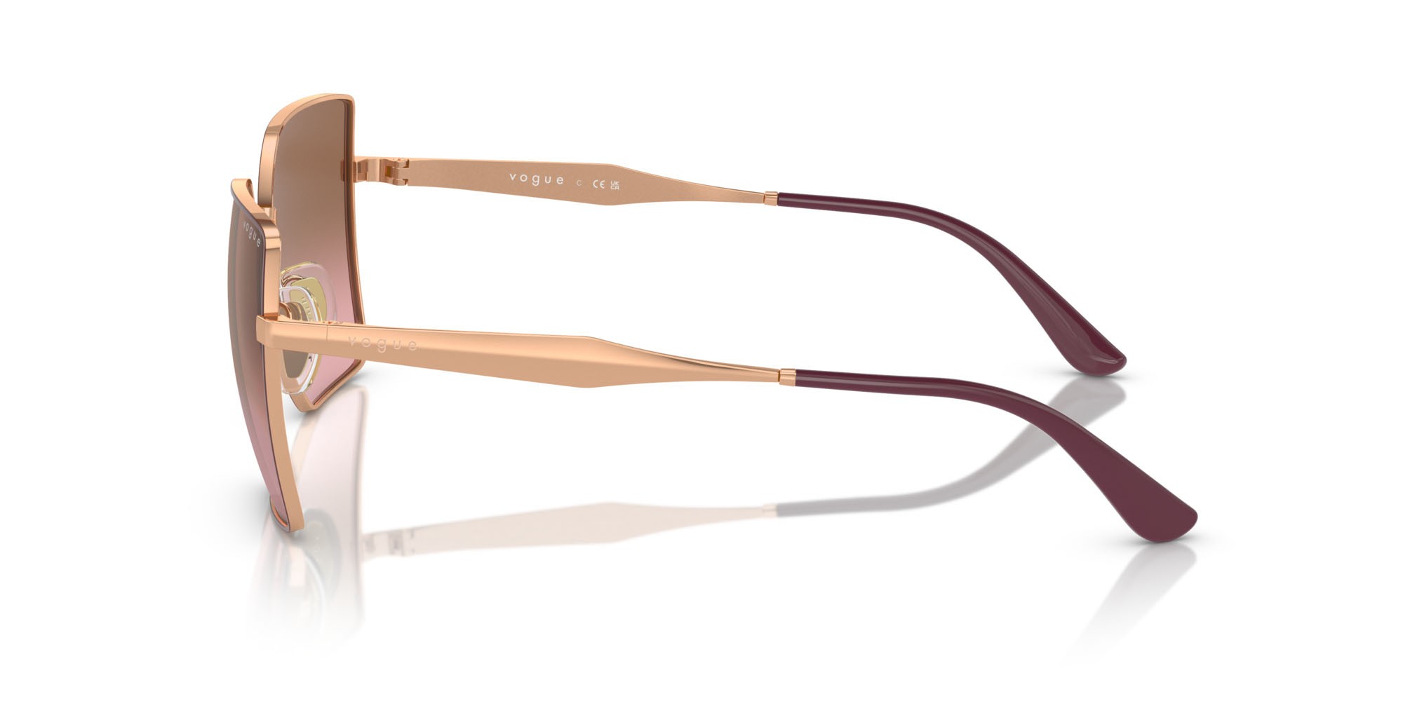 Occhiali da sole Vogue VO 4284S (518214) colore top bordeaux/oro rosé forma quadrato lenti rosa sfumato marrone