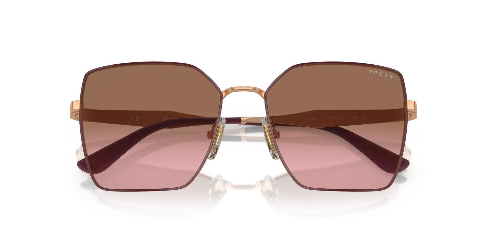 Occhiali da sole Vogue VO 4284S (518214) colore top bordeaux/oro rosé forma quadrato lenti rosa sfumato marrone