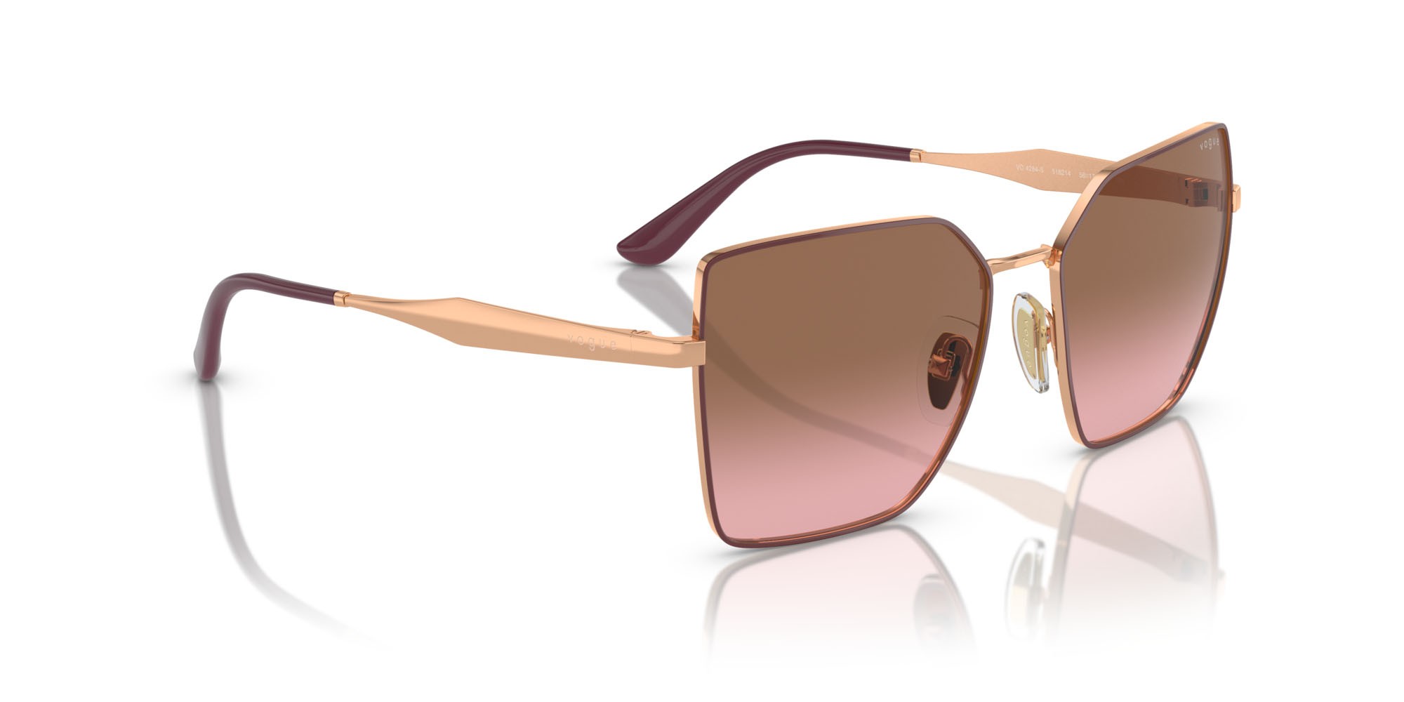 Occhiali da sole Vogue VO 4284S (518214) colore top bordeaux/oro rosé forma quadrato lenti rosa sfumato marrone