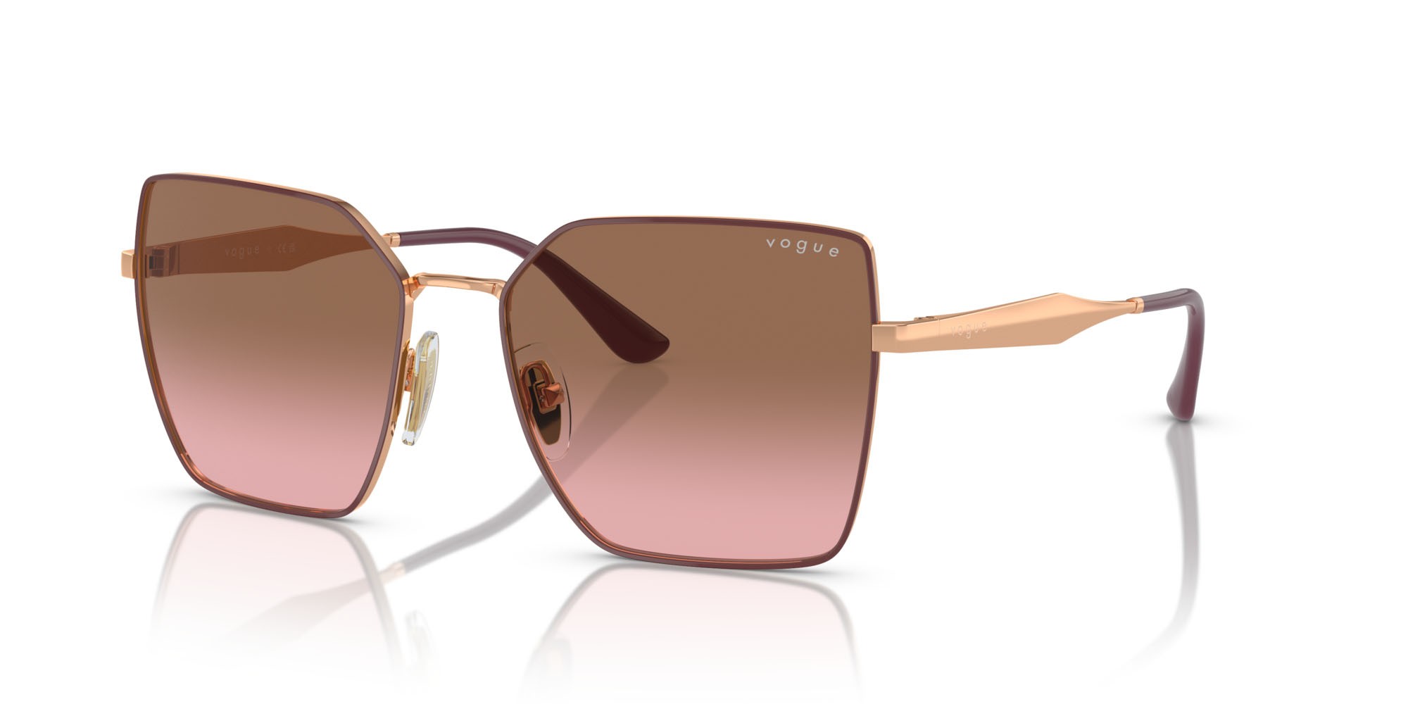 Occhiali da sole Vogue VO 4284S (518214) colore top bordeaux/oro rosé forma quadrato lenti rosa sfumato marrone