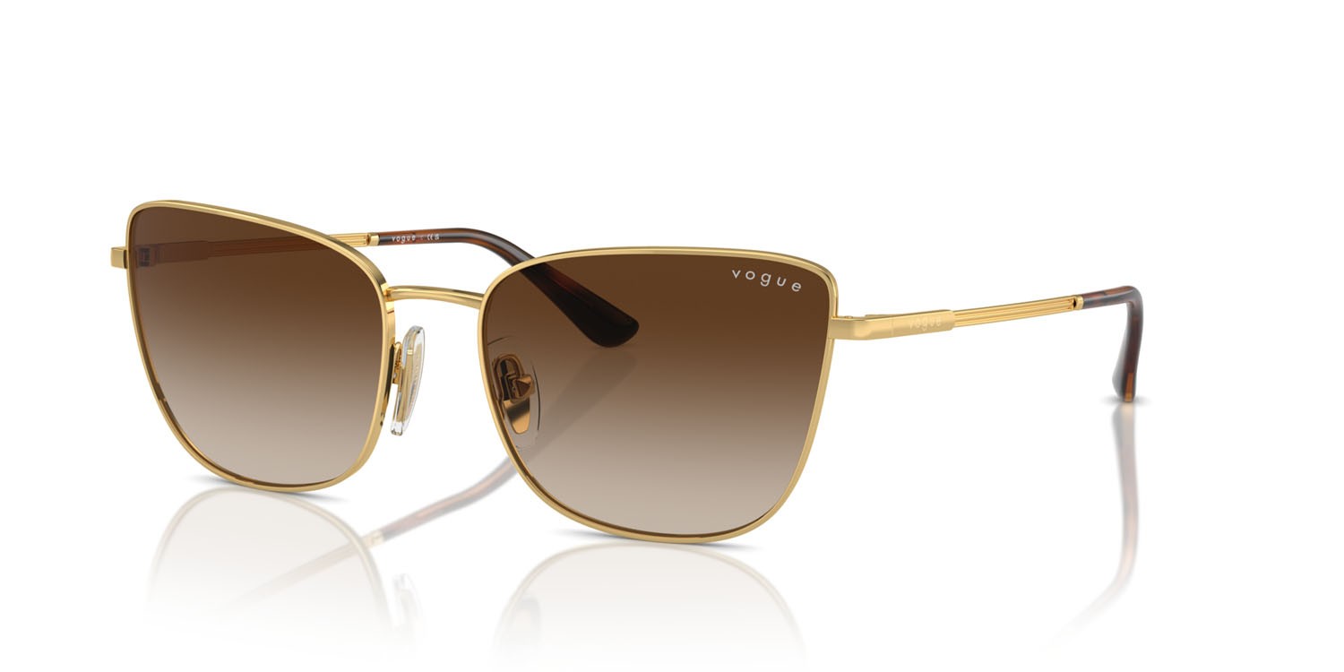Occhiali da sole Vogue VO 4308S (280/13) colore oro forma farfalla lenti marrone sfumato