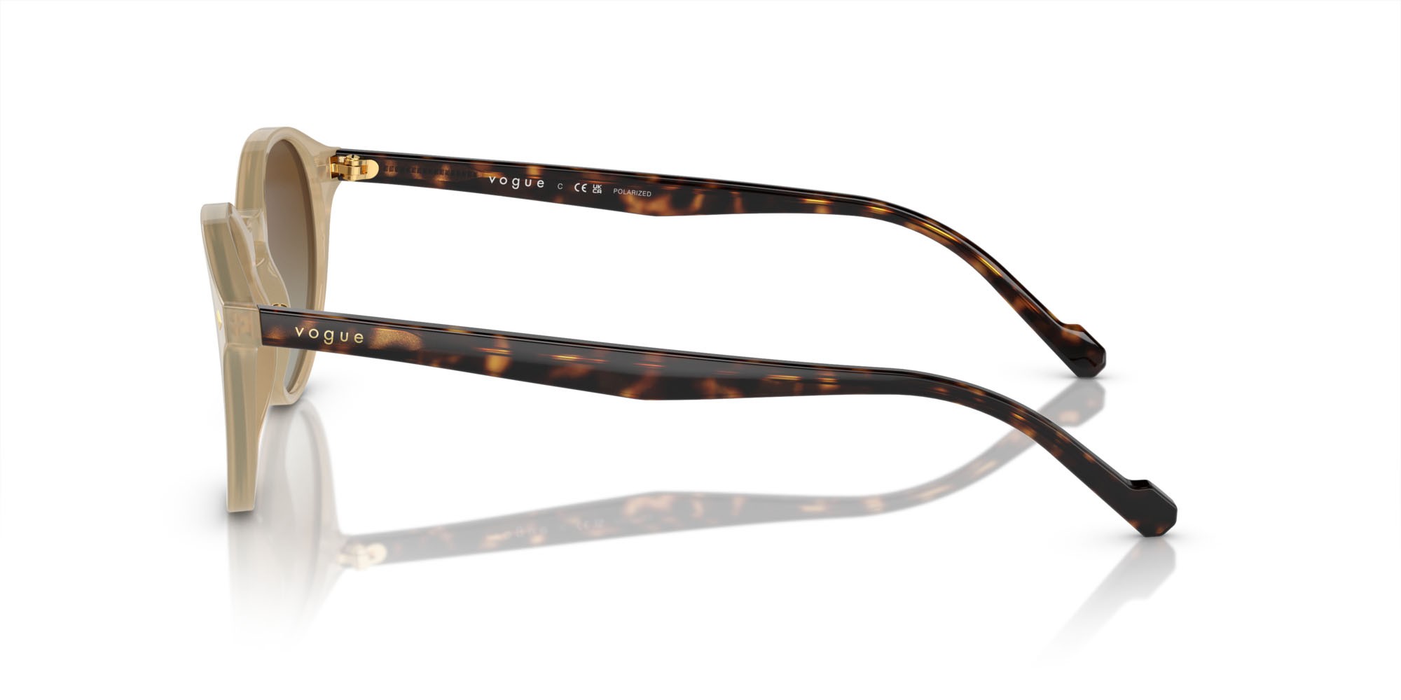 Occhiali da sole Vogue VO 5327S (W900T5) colore beige opalino forma pantos lenti polarizzata marrone sfumato