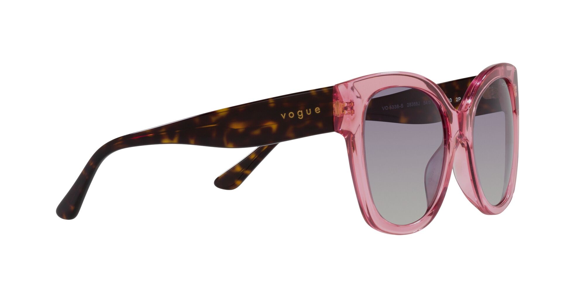 Occhiali da sole Vogue VO 5338S (28368J) colore rosa trasparente forma quadrato lenti polarizzata grigio sfumato violetto