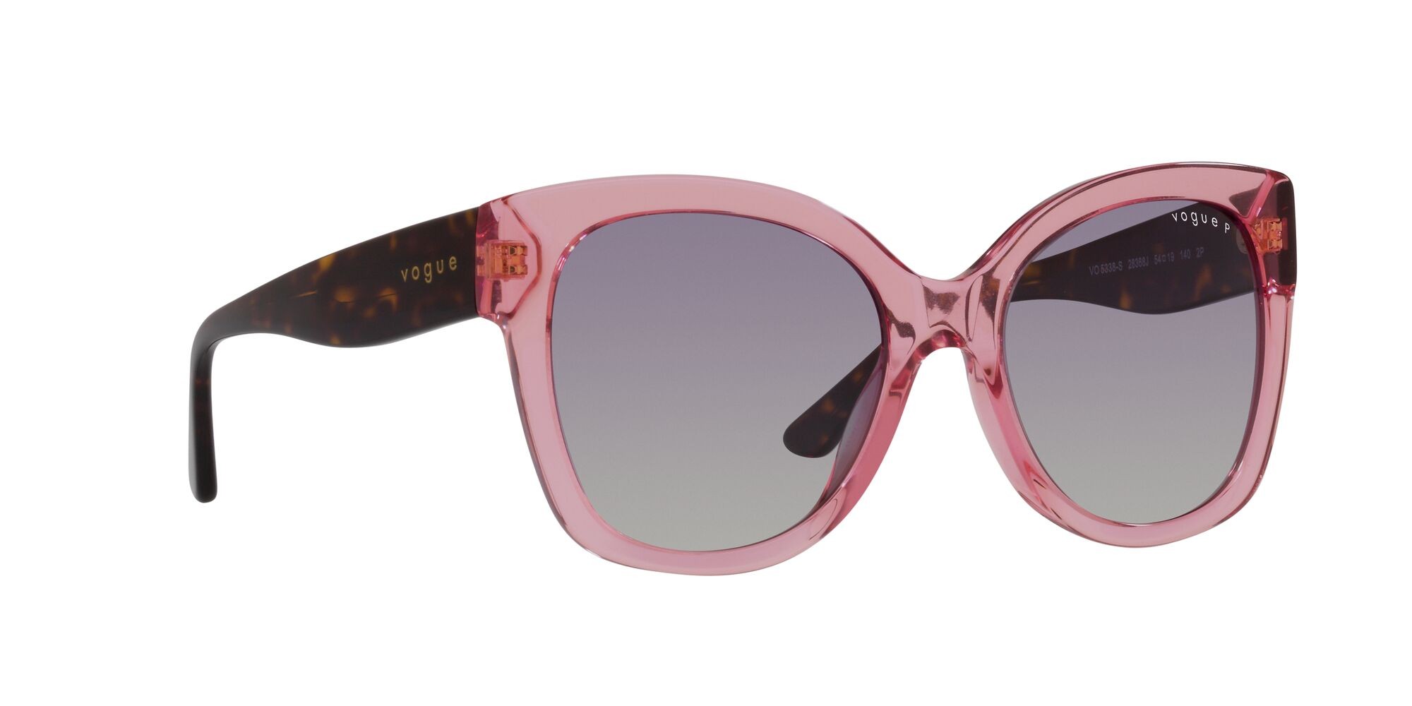 Occhiali da sole Vogue VO 5338S (28368J) colore rosa trasparente forma quadrato lenti polarizzata grigio sfumato violetto
