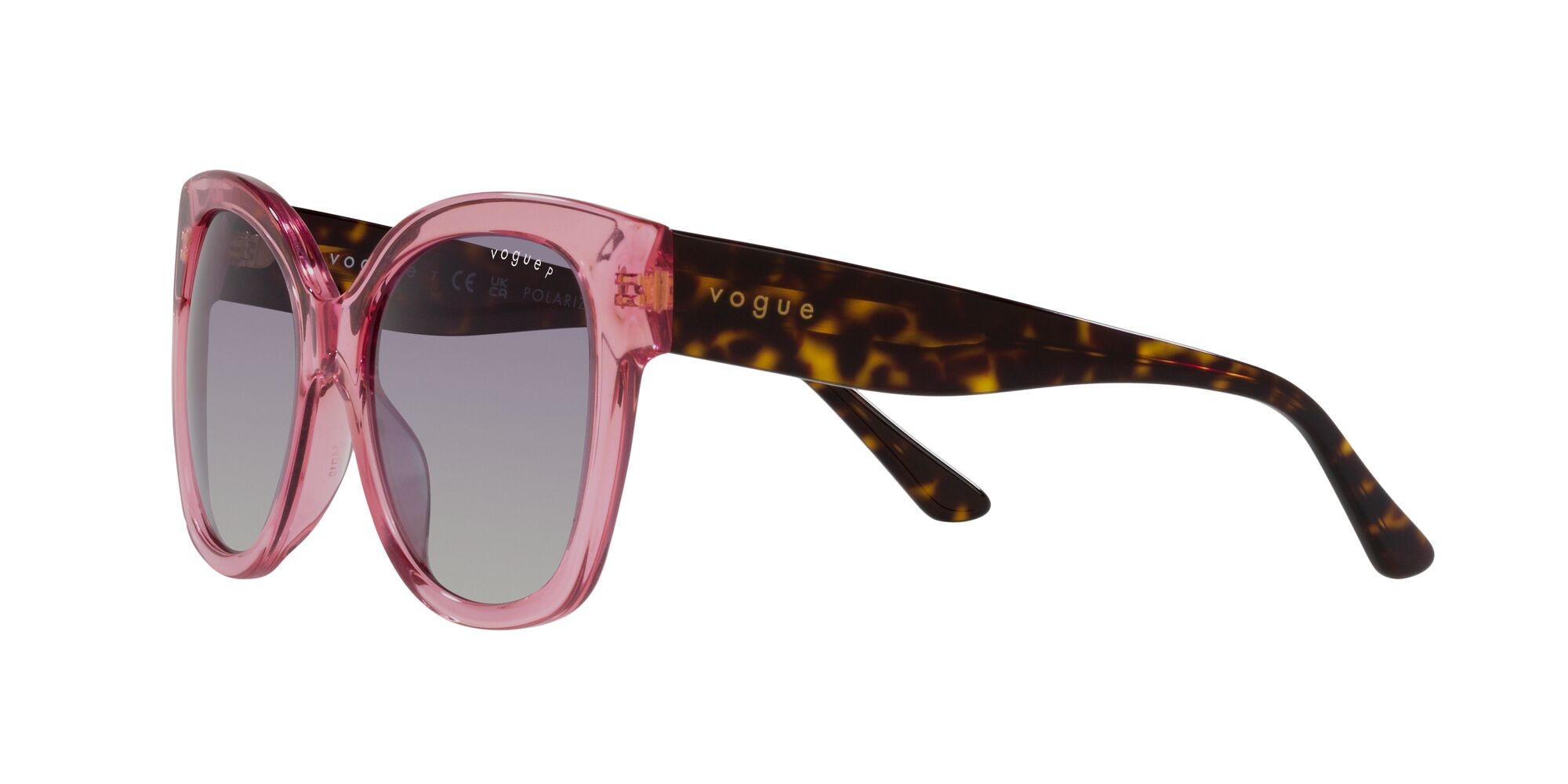 Occhiali da sole Vogue VO 5338S (28368J) colore rosa trasparente forma quadrato lenti polarizzata grigio sfumato violetto