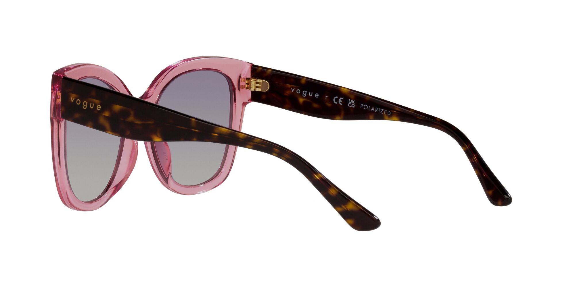 Occhiali da sole Vogue VO 5338S (28368J) colore rosa trasparente forma quadrato lenti polarizzata grigio sfumato violetto