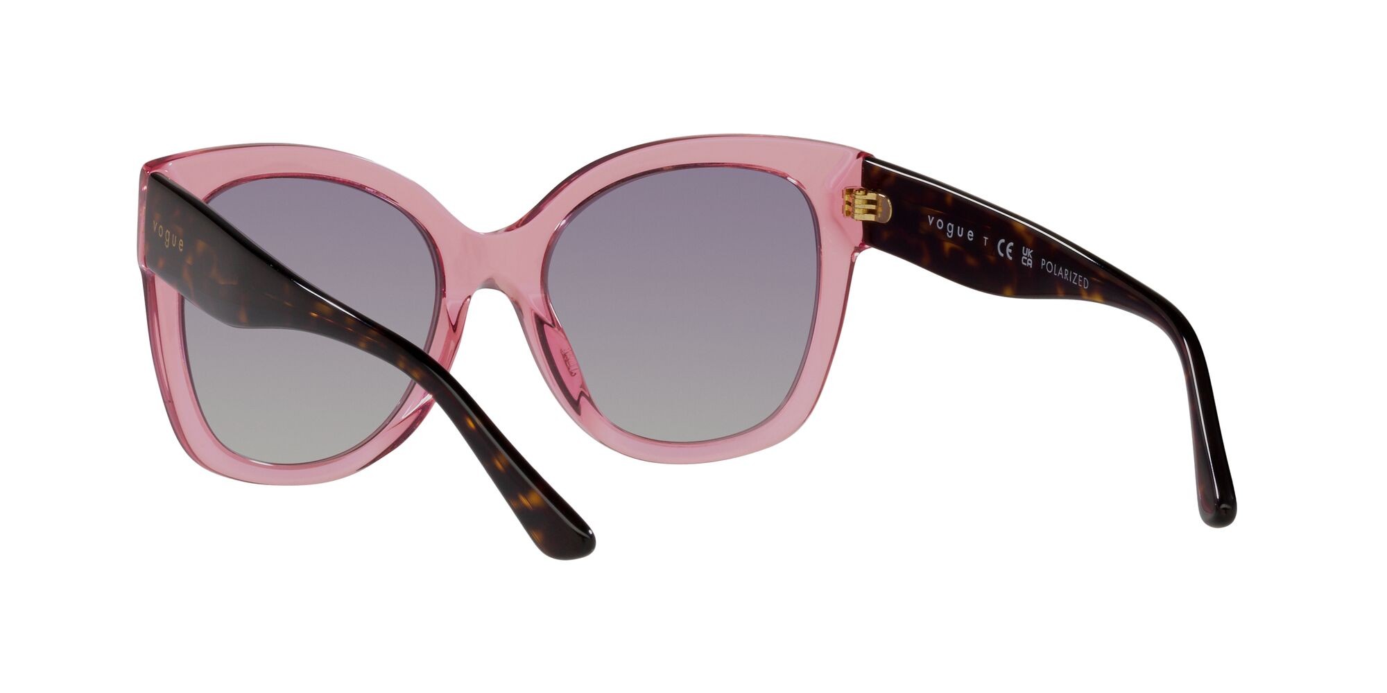 Occhiali da sole Vogue VO 5338S (28368J) colore rosa trasparente forma quadrato lenti polarizzata grigio sfumato violetto