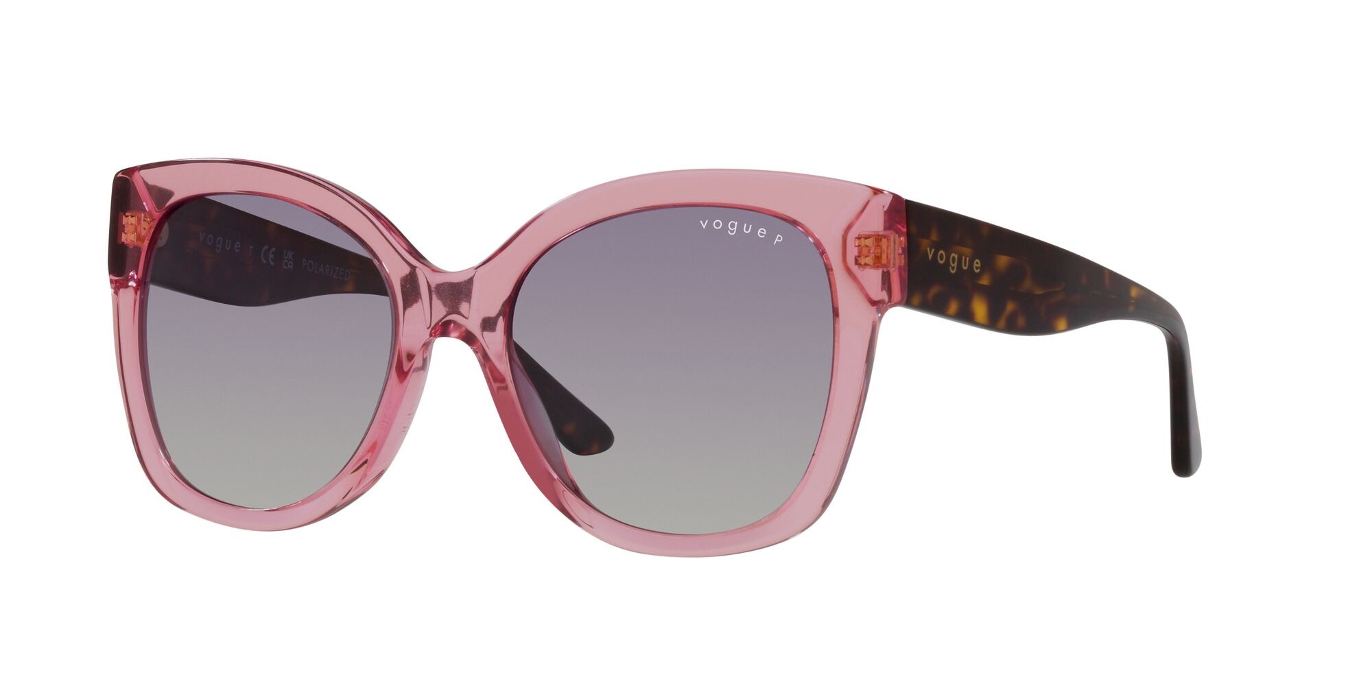 Occhiali da sole Vogue VO 5338S (28368J) colore rosa trasparente forma quadrato lenti polarizzata grigio sfumato violetto