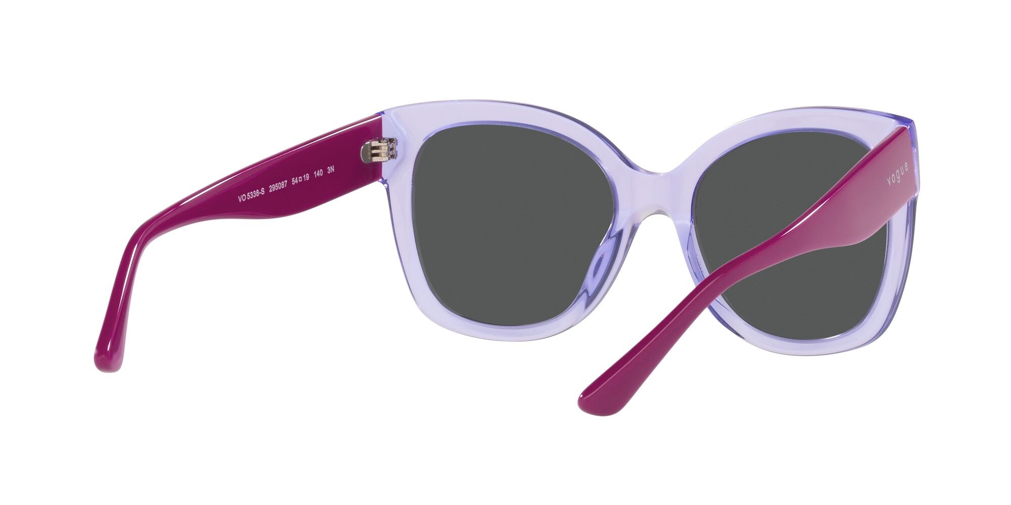 Sunglasses Vogue VO 5338S (295087) color lilla trasparente shape square lenses grigio scuro