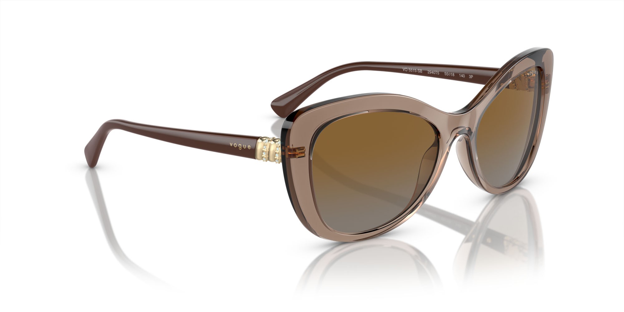 Occhiali da sole Vogue VO 5515SB (2940T5) colore marrone trasparente forma farfalla lenti polarized marrone sfumata