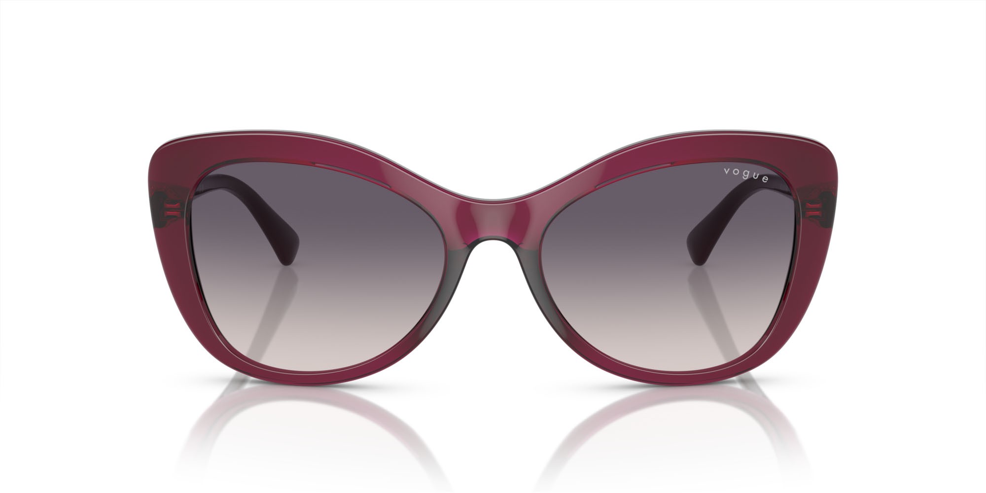 Sunglasses Vogue VO 5515SB (298936) color rosso ciliegia trasparente shape butterfly lenses rosa sfumato grigio scuro