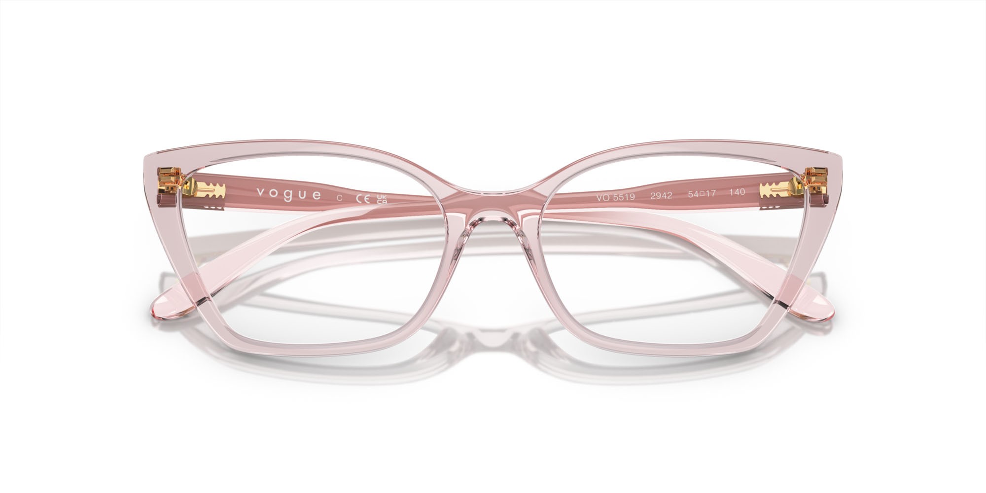 Eyeglasses Vogue VO 5519 (2942) color rosa trasparente shape cat eye lenses lente demo