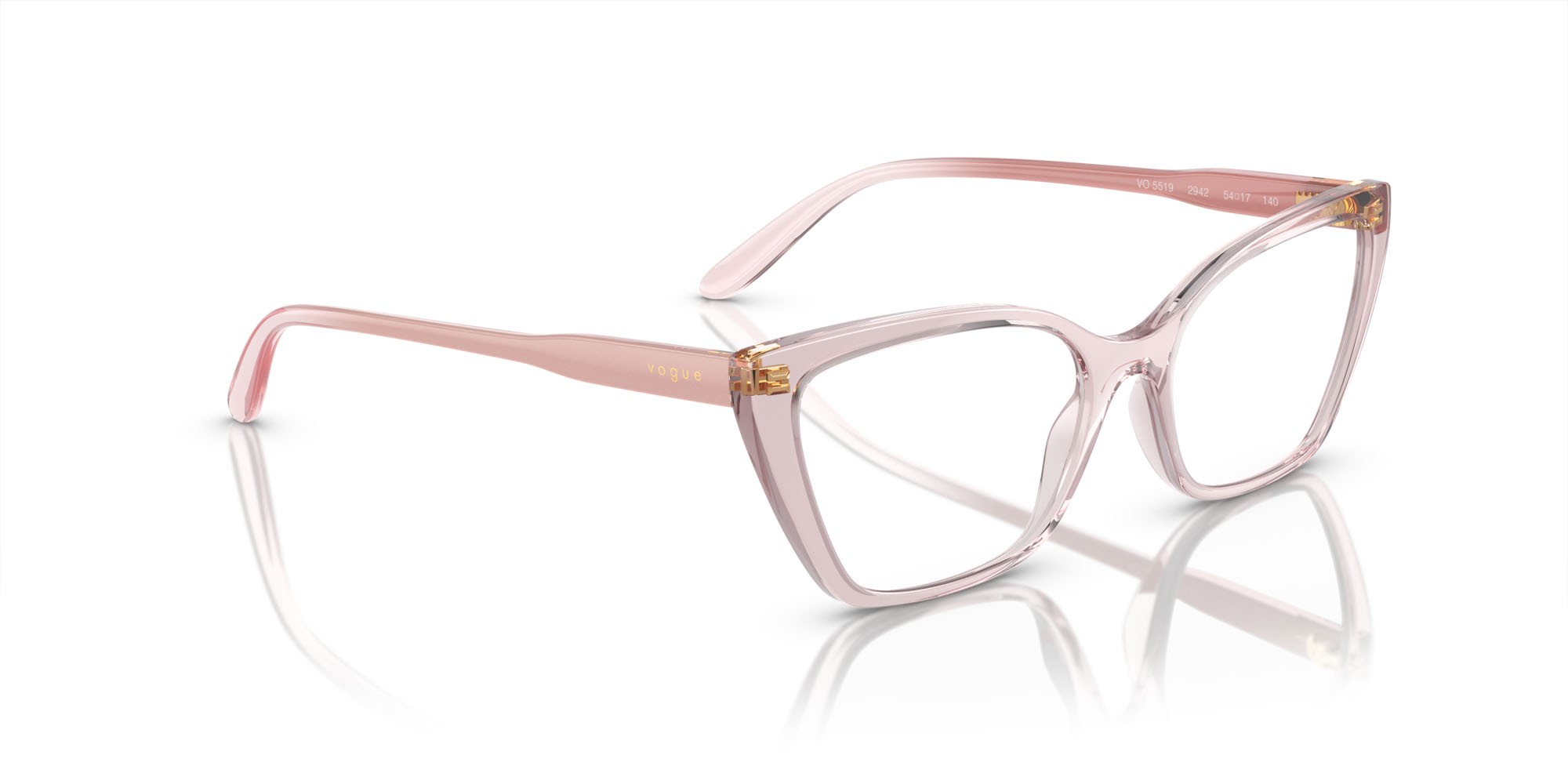 Eyeglasses Vogue VO 5519 (2942) color rosa trasparente shape cat eye lenses lente demo