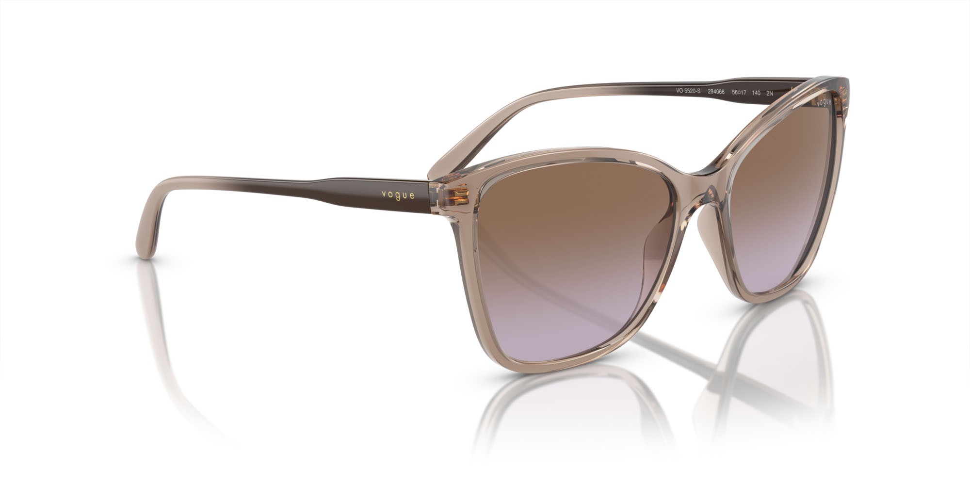 Sonnenbrillen Vogue VO 5520S (294068) farbe caramello trasparente form schmetterling gläser violetto sfumato marrone