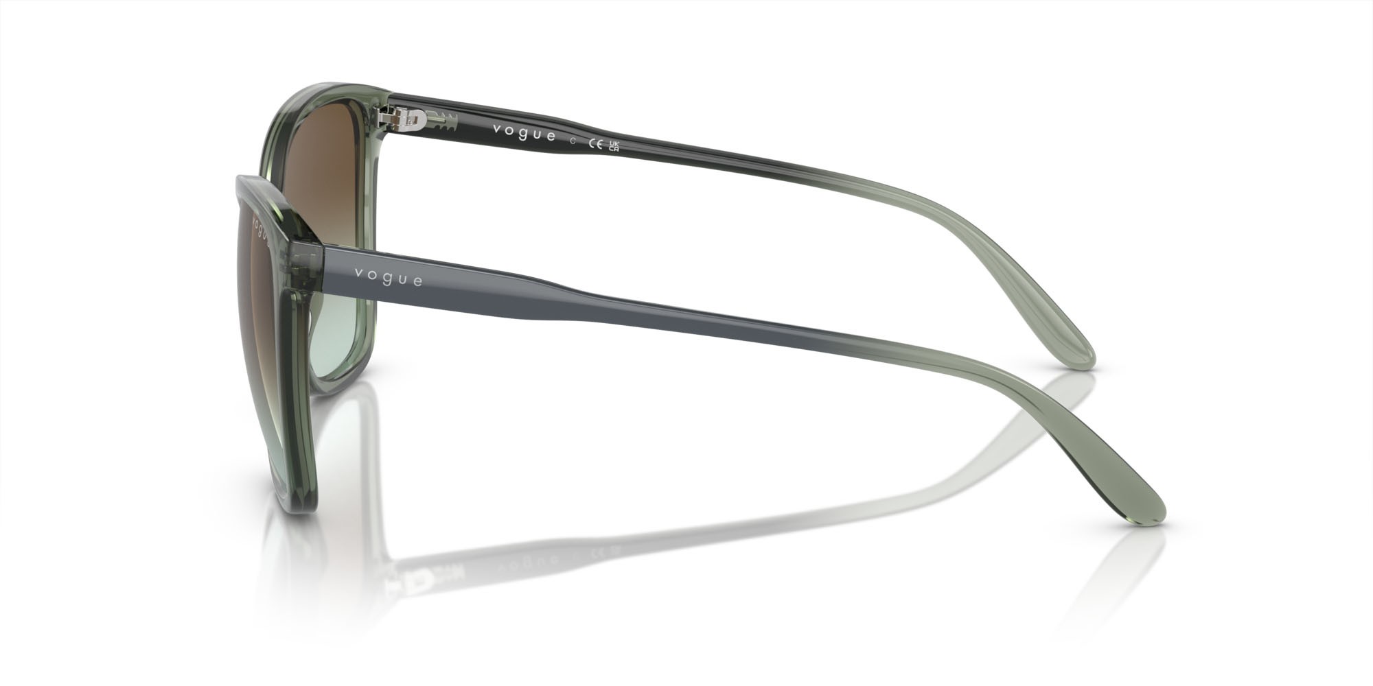 Occhiali da sole Vogue VO 5520S (3086E8) colore verde germano reale trasparente forma farfalla lenti verde sfumato marrone scuro