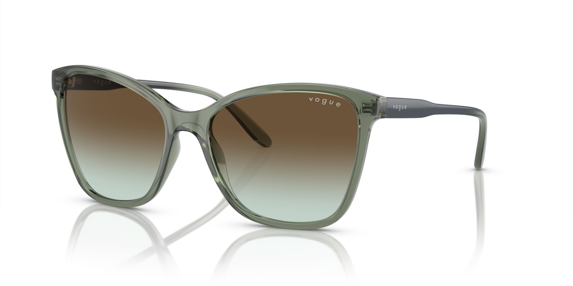 Occhiali da sole Vogue VO 5520S (3086E8) colore verde germano reale trasparente forma farfalla lenti verde sfumato marrone scuro