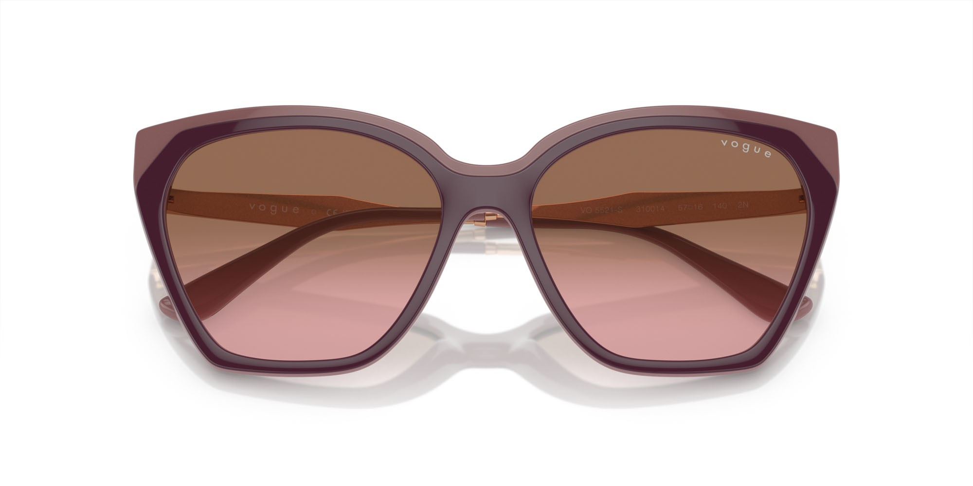Occhiali da sole Vogue VO 5521S (310014) colore viola rosso top/rosa antico forma cat eye lenti rosa sfumato marrone