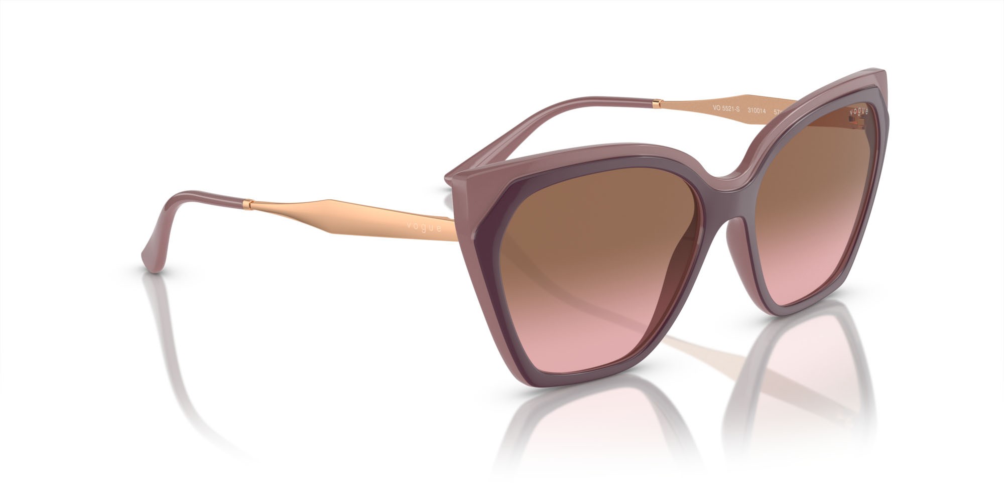 Occhiali da sole Vogue VO 5521S (310014) colore viola rosso top/rosa antico forma cat eye lenti rosa sfumato marrone