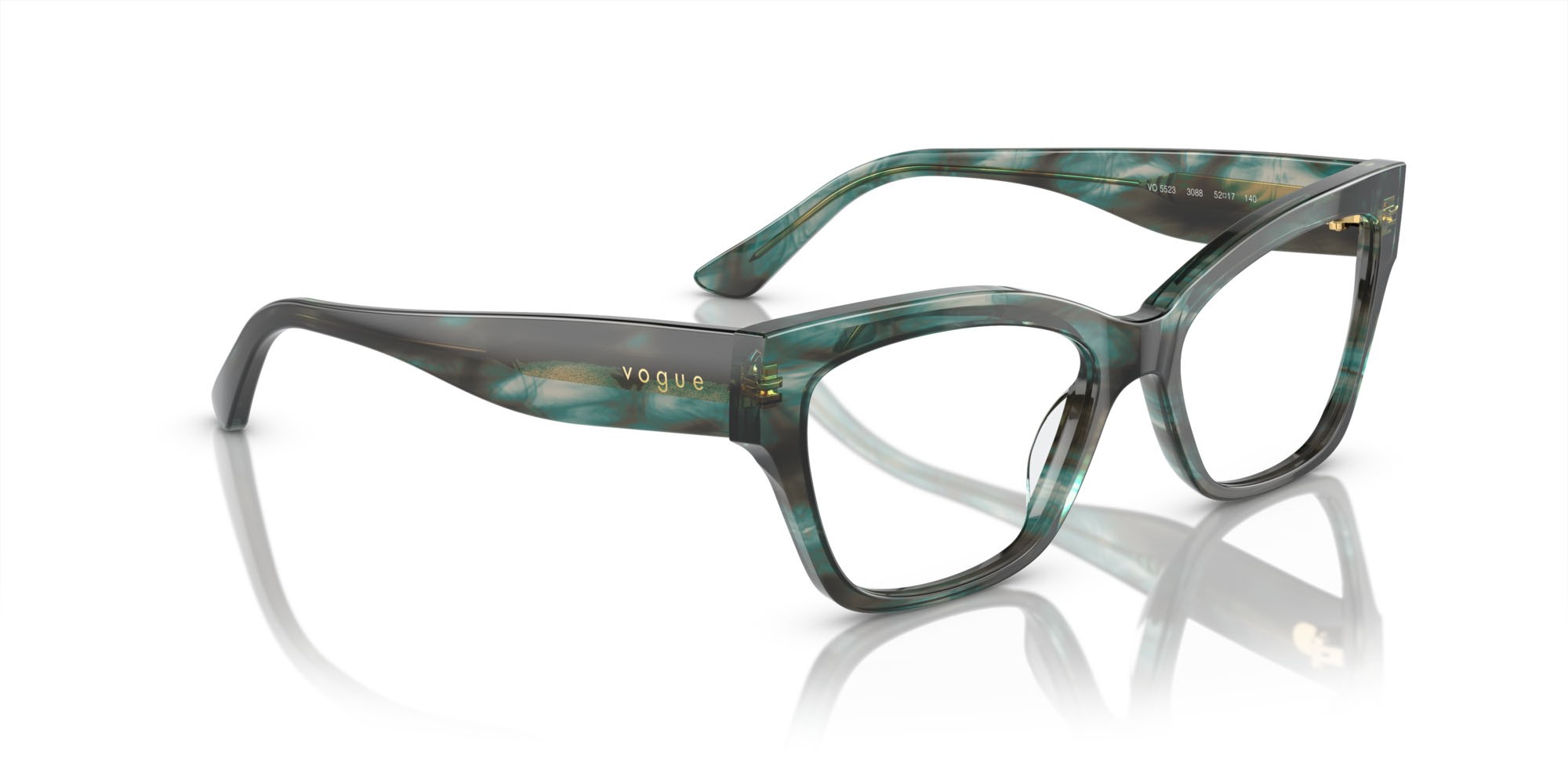 Eyeglasses Vogue VO 5523 (3088) color havana verde shape cat eye lenses lente demo