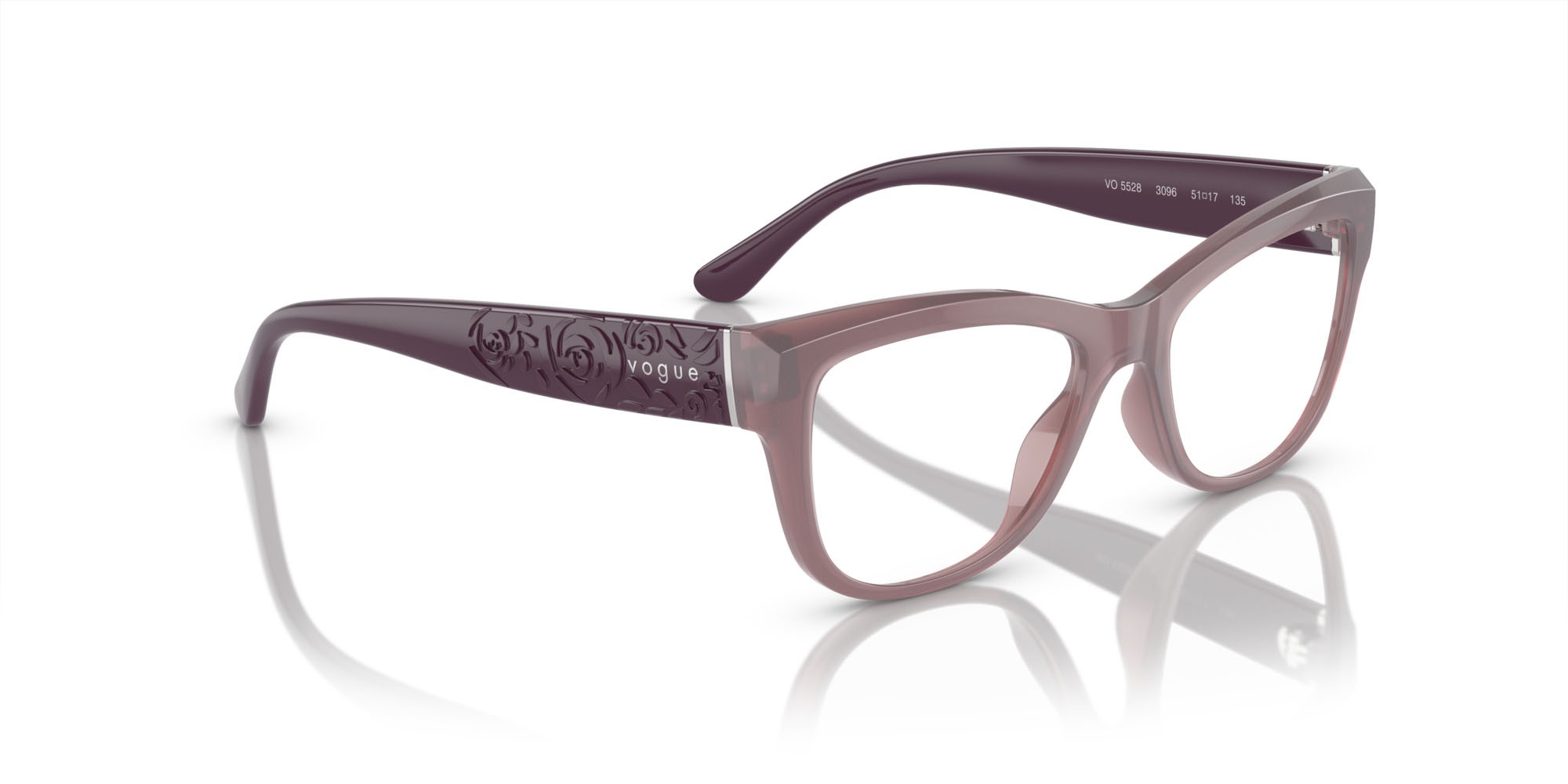 Eyeglasses Vogue VO 5528 (3096) color rosa opale shape cat eye lenses lente demo