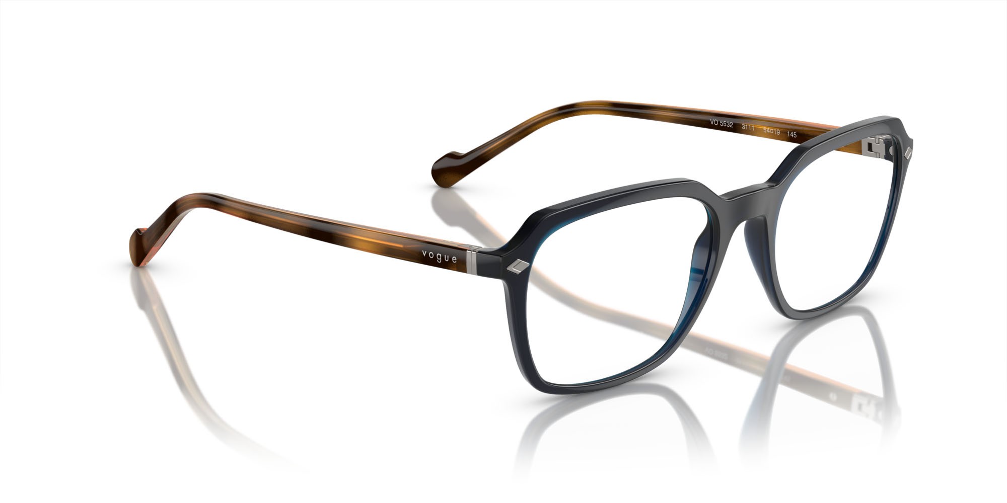 Eyeglasses Vogue VO 5532 (3111) color blu scuro trasparente shape square lenses lente demo