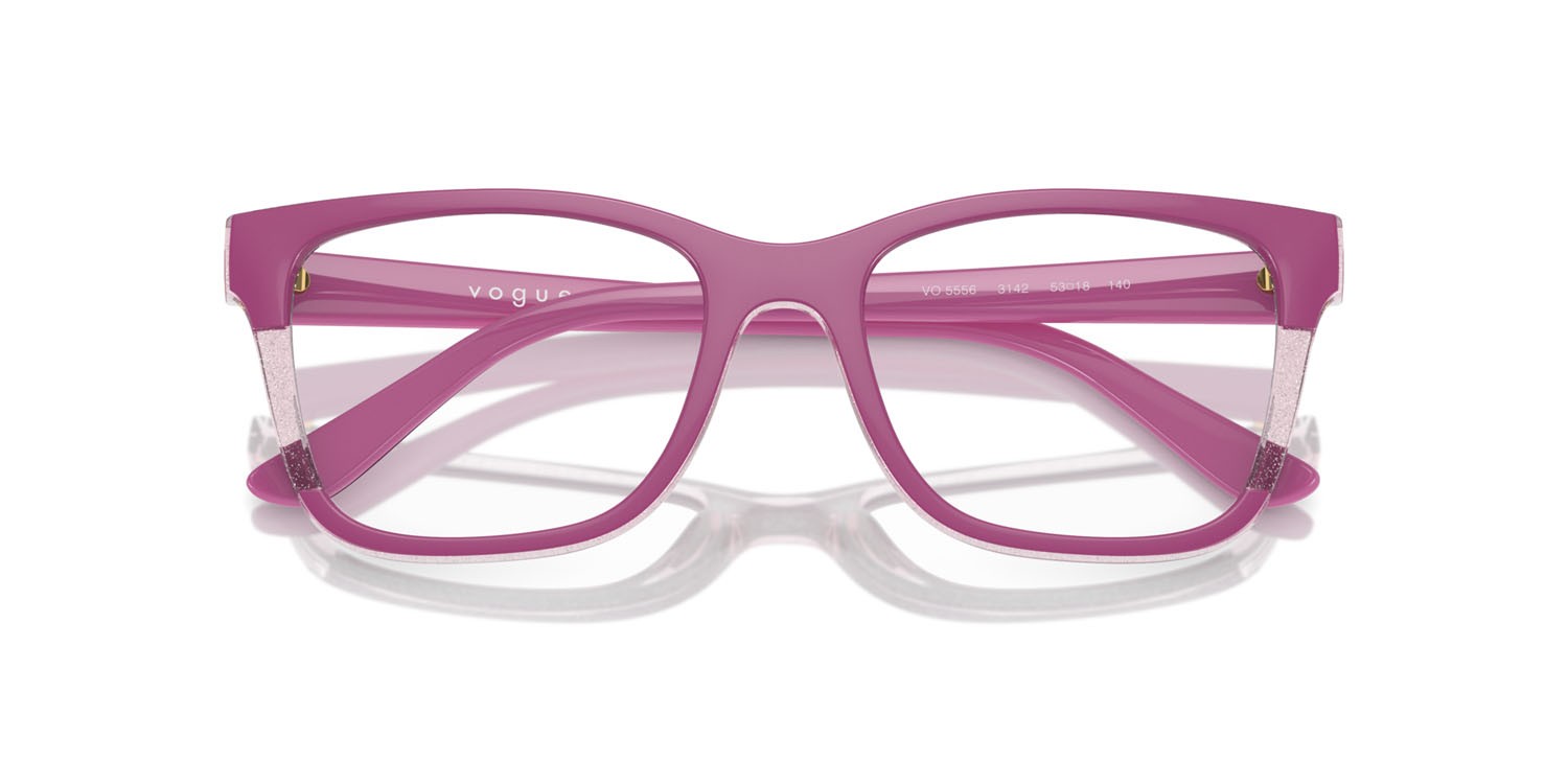 Eyeglasses Vogue VO 5556 (3142) color fuchsia/transparent pink glitter shape rectangle lenses lente demo