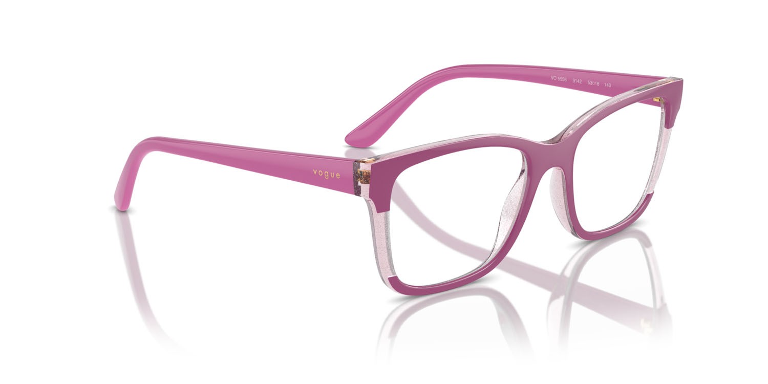 Eyeglasses Vogue VO 5556 (3142) color fuchsia/transparent pink glitter shape rectangle lenses lente demo