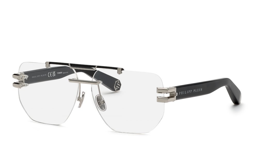 Occhiali da vista Philipp Plein VPP087M (0K07) colore palladio lucido c/parti nero semilucido 
