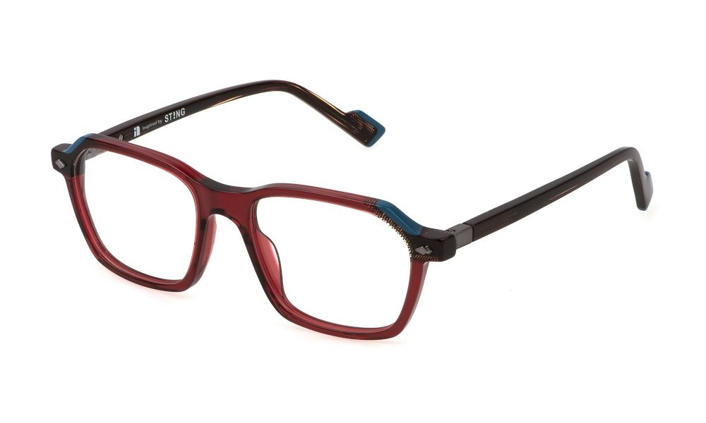 Eyeglasses Sting VST498 (0V64) color rosso bordeaux trasparente lucido 