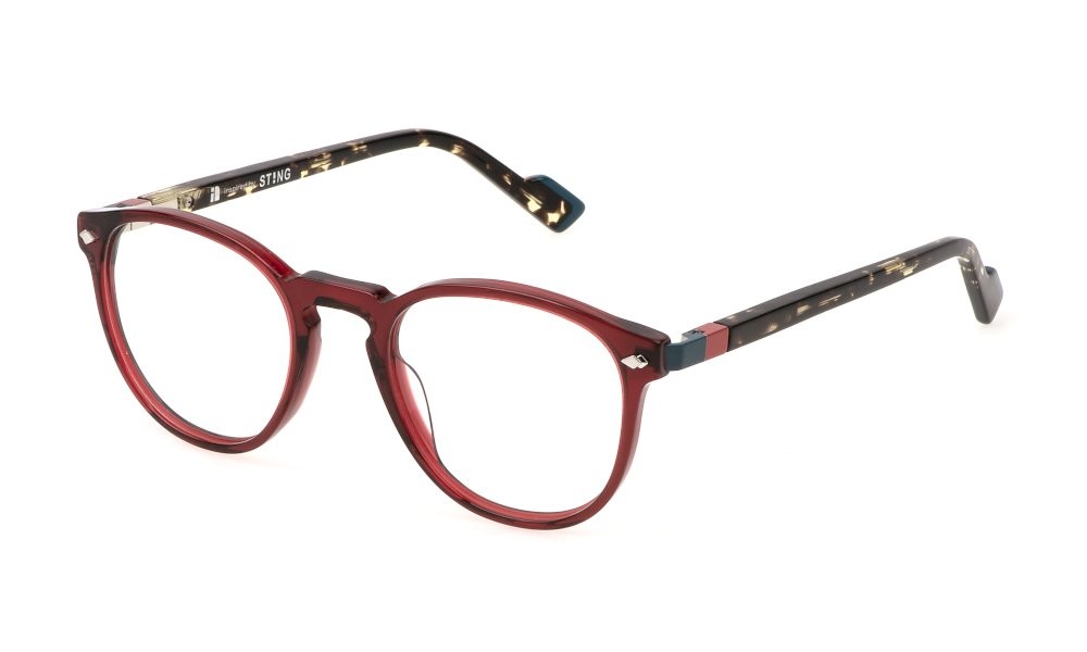 Eyeglasses Sting VST502 (0V64) color rosso bordeaux trasparente lucido 