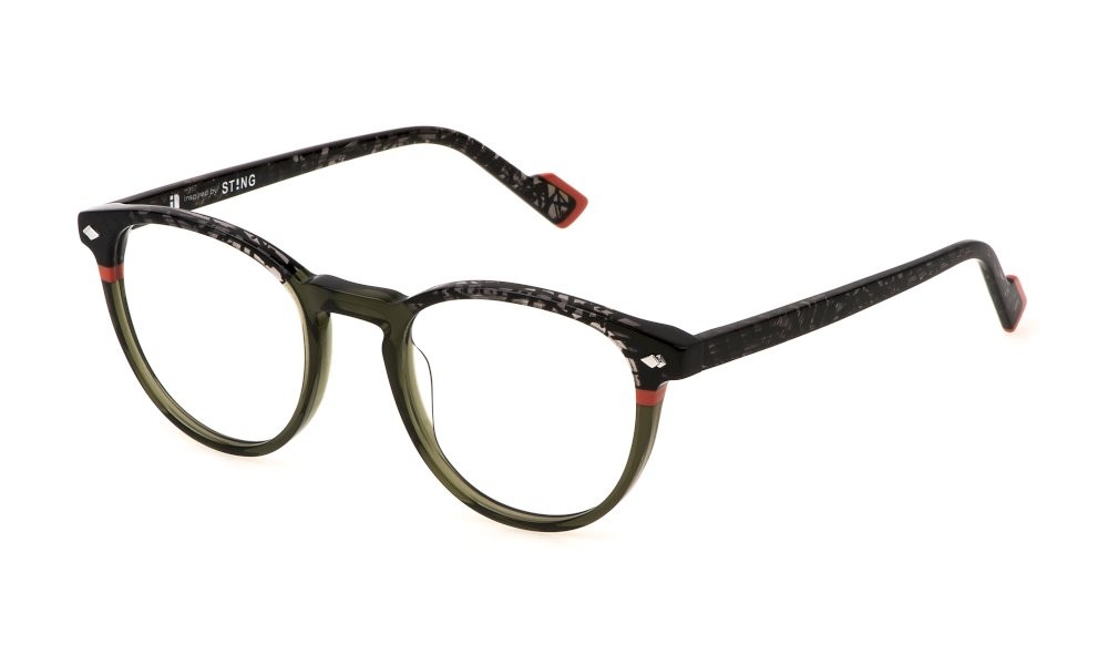 Eyeglasses Sting VST510 (09HF) color verde oliva trasparente lucido 