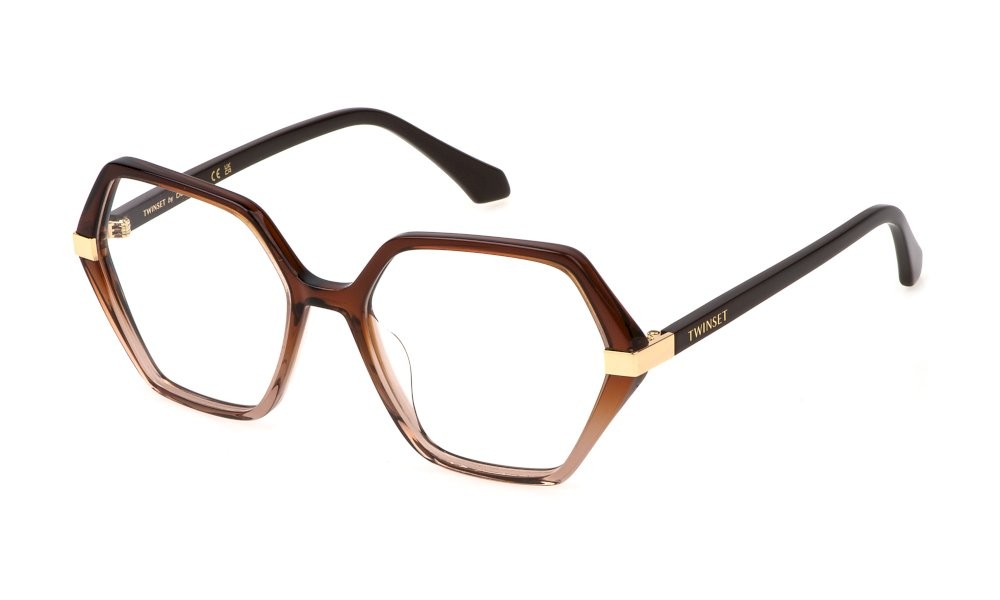Eyeglasses Twinset VTW052 (0N66) color marrone chiaro sfumato marrone scuro 